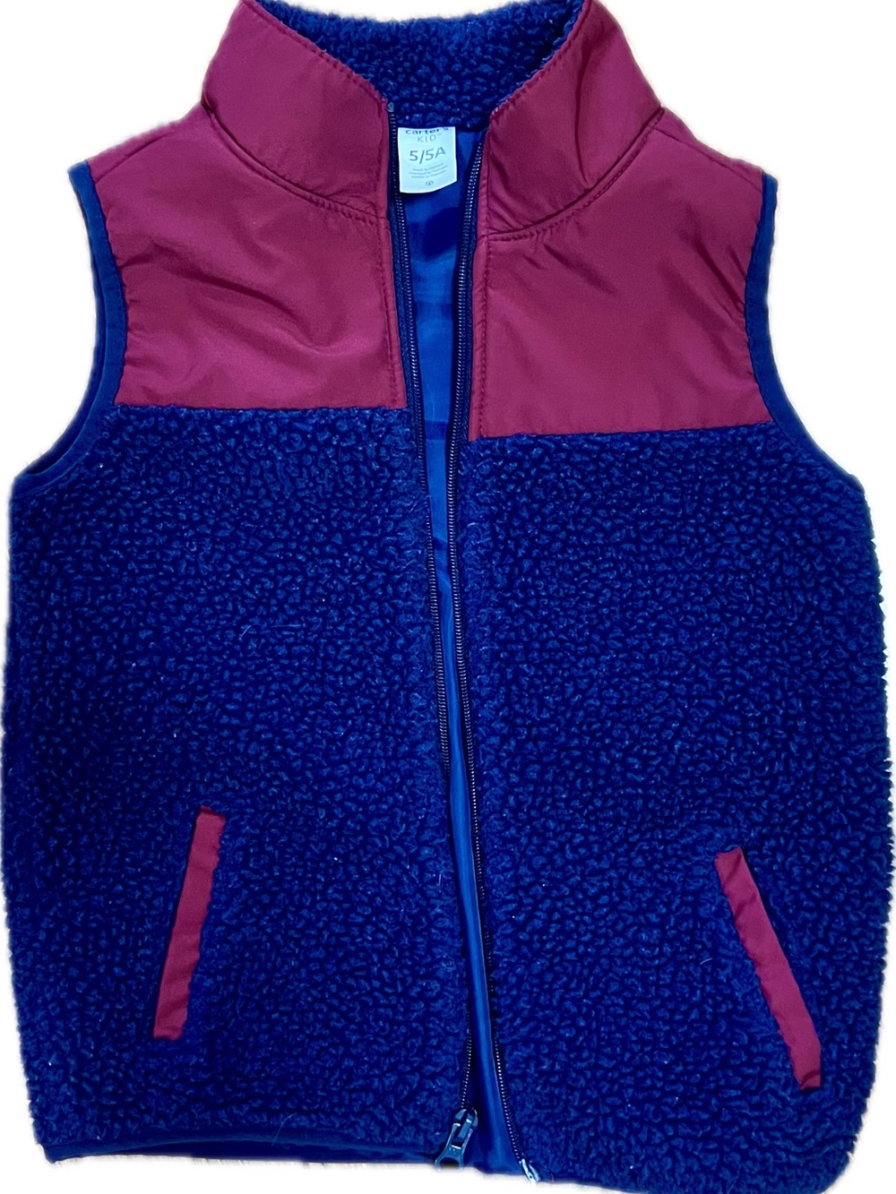 Kids 5T Sherpa Vest in Blue and Red - Brand: Carter’s